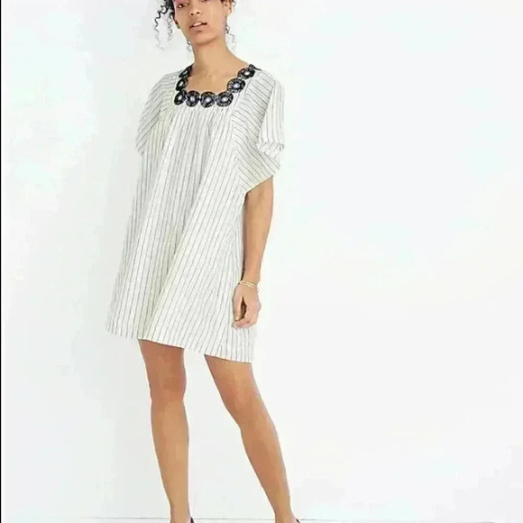 Madewell Embroidered Butterfly Dress in Stripe Size Medium - Picture 2 of 11